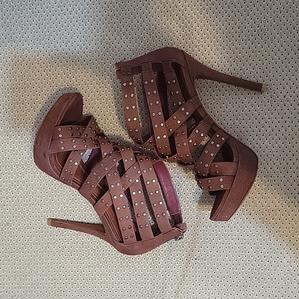 EUC SCHUTZ*Vintage*Studded Woven Leather Platform Sandals in Wine/Size:9